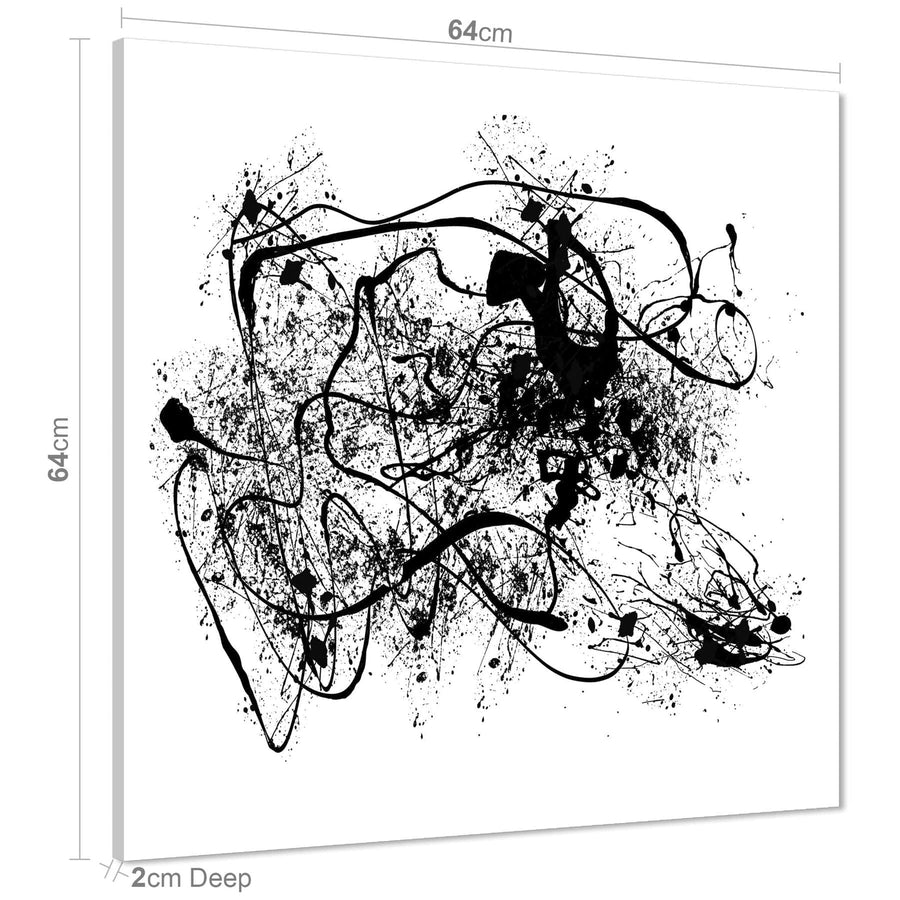 Abstract Black White Jackson Pollock Inspired Style Canvas Wall Art Print