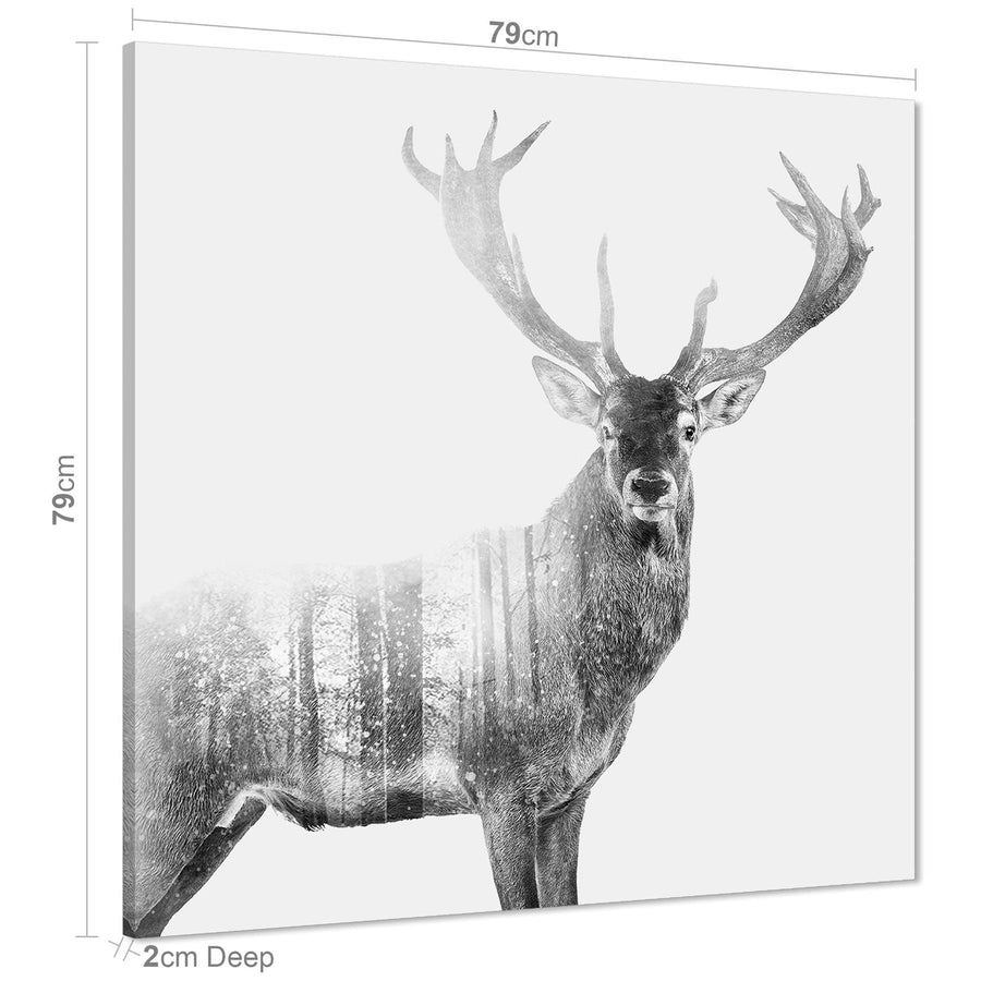 Stag Canvas Art Prints - Black and White Grey