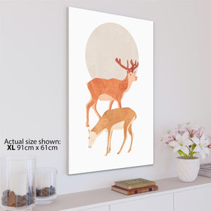 Deer at Sunset Canvas Wall Art Picture - Coral