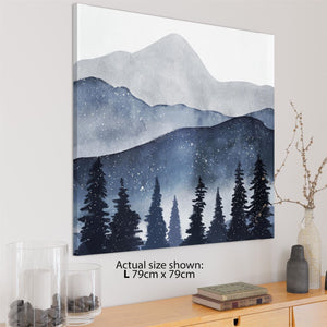 Trees and Mountains Landscape Canvas Wall Art Print Blue Grey