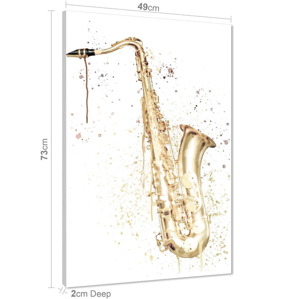 Saxaphone Canvas Wall Art Print Gold White Music Themed