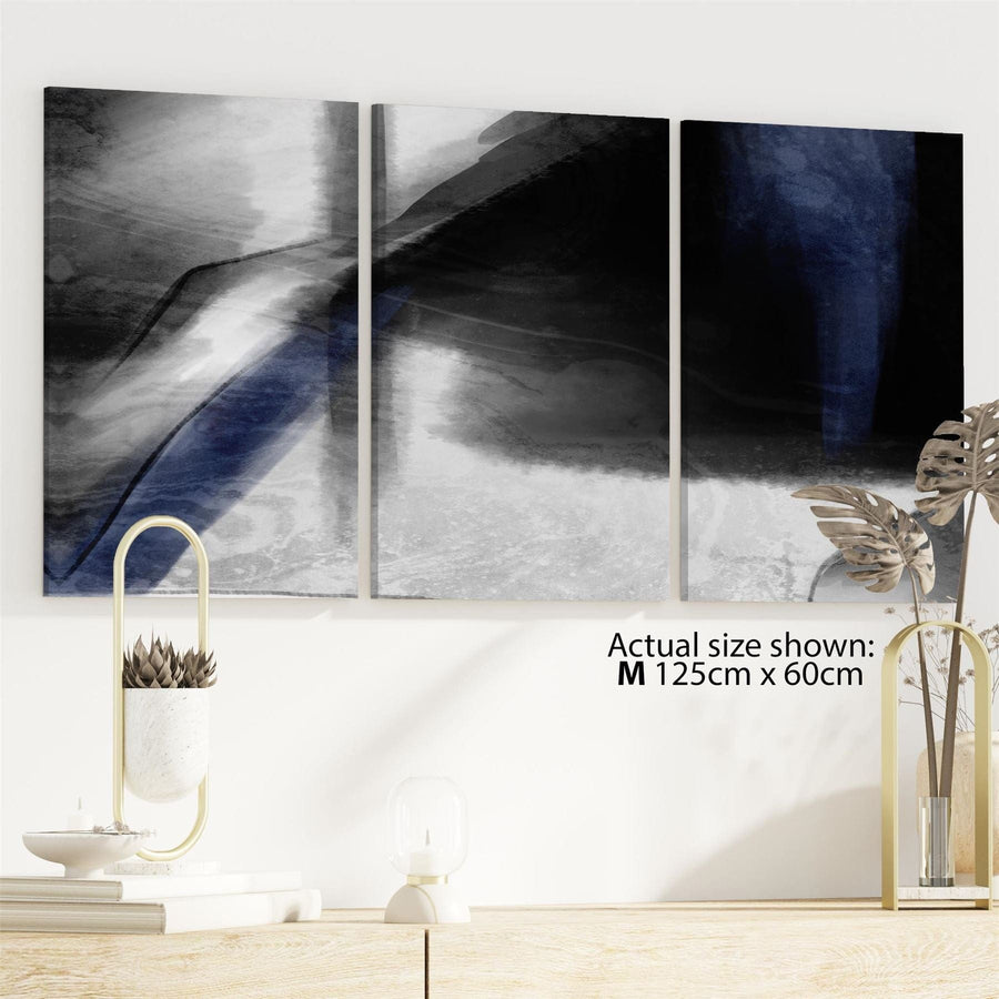 Abstract Black and White Blue Painting Canvas Wall Art Print