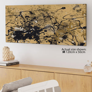 Abstract Light Brown Black Pollock Inspired Style Framed Wall Art Picture