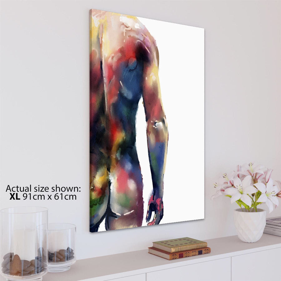 Multi Coloured Figurative Nude Male Drawing Canvas Wall Art Picture