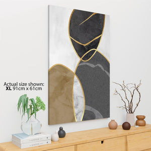 Abstract Grey Gold Stones Design Canvas Wall Art Print