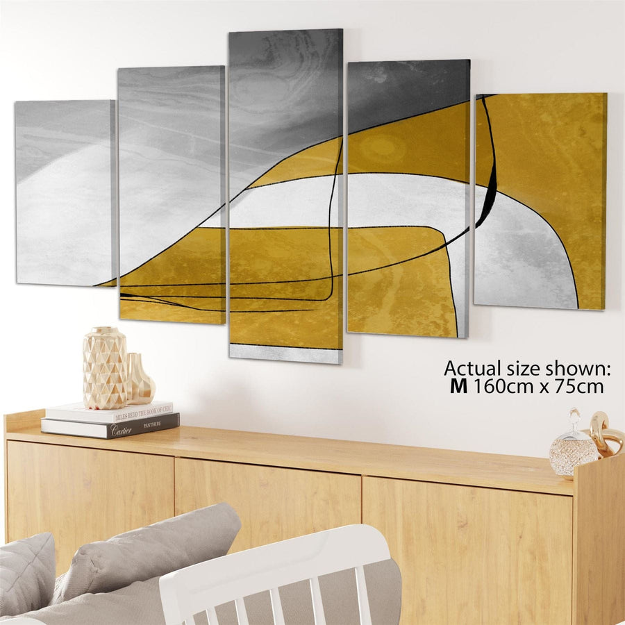 Abstract Mustard Yellow Grey Design Canvas Wall Art Print