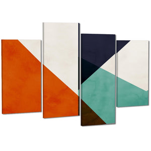 Abstract Burnt Orange Blue Geometric Triangle Design Canvas Art Pictures