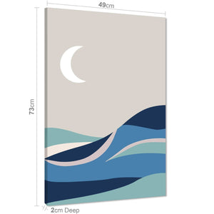 Moon and Sea Landscape Canvas Wall Art Picture Blue