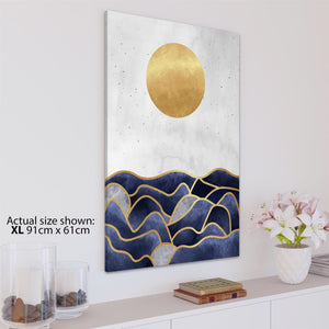 Moon and Sea Landscape Canvas Art Pictures Blue Gold