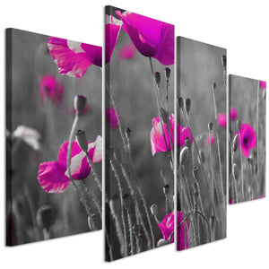 Large Pink Flowers Floral Black White Canvas Wall Art Pictures - 4137 - 127.5x67.5cm