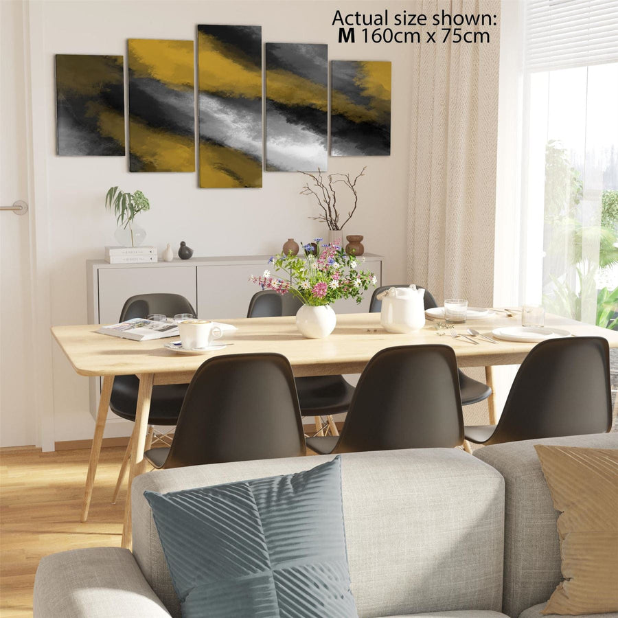 Abstract Mustard Yellow Grey Oil Paint Effect Canvas Art Prints