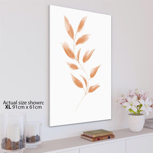 Orange Vine Leaves Line Drawing Floral Canvas Wall Art Picture