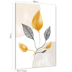 Yellow Black Leaves Drawing Floral Canvas Art Pictures