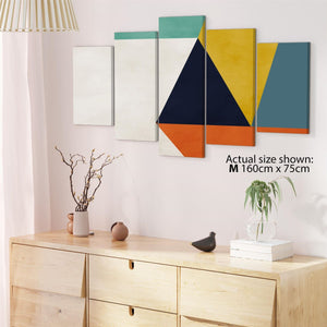 Abstract Multi Coloured Geometric Triangle Design Canvas Wall Art Print