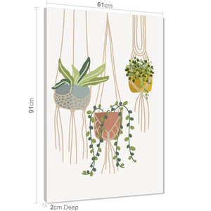 Coral Green Hanging Baskets Floral Canvas Wall Art Picture