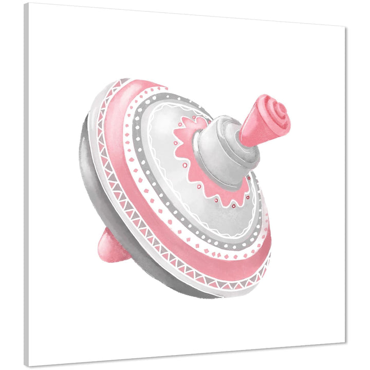 Spinning Top Childrens - Nursery Canvas Art Pictures Pink Grey - 1s1176S