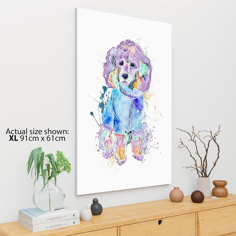 Poodle Pet Dog Watercolour Splash Canvas Art Prints - Multi Coloured