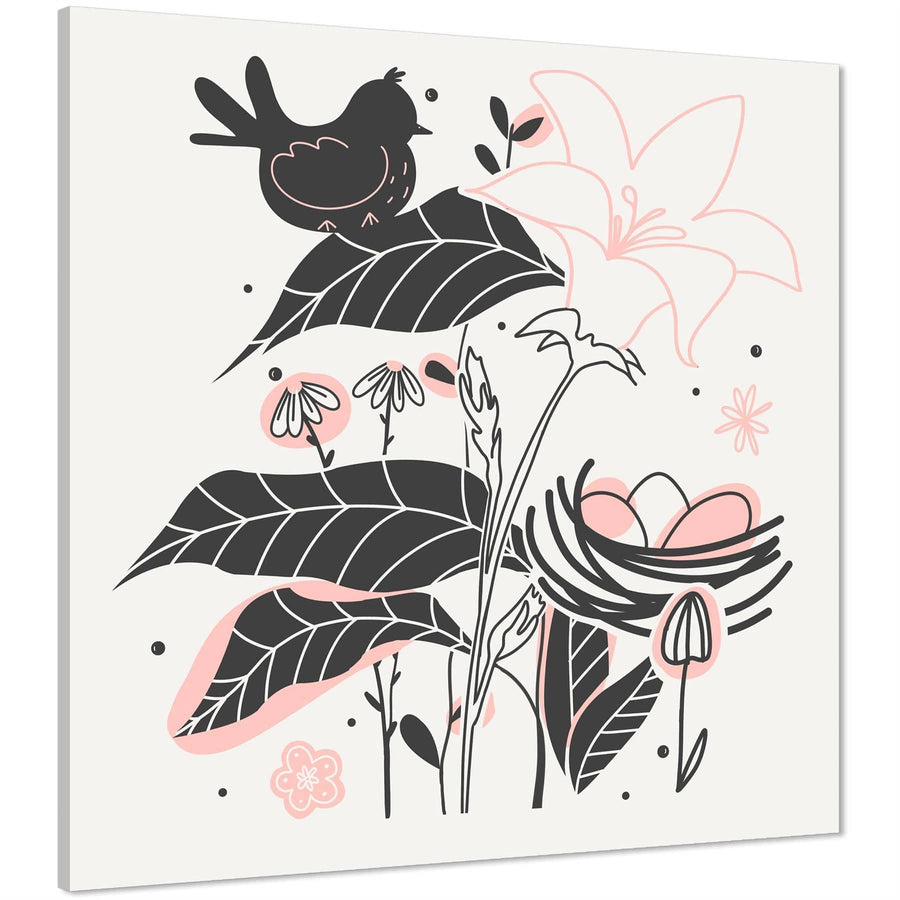 Pink Black Flower Drawing Floral Canvas Art Pictures