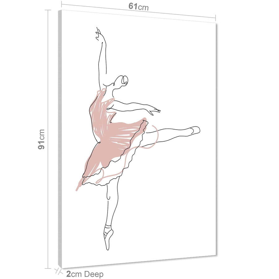 Pink White Figurative Ballet Dancer Canvas Wall Art Print