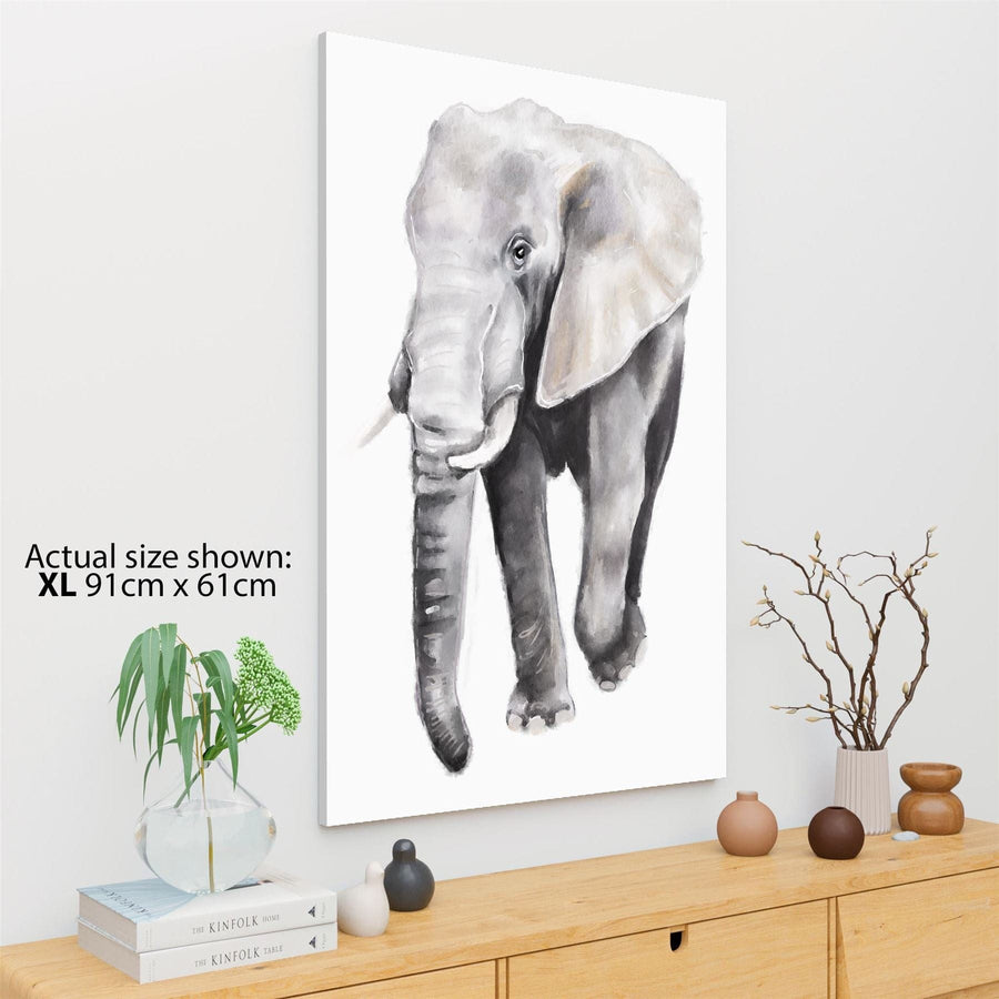 African Elephant Canvas Wall Art Picture - Grey White