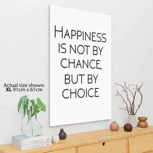 Happiness is Not by Chance Word Art - Typography Canvas Print Black and White