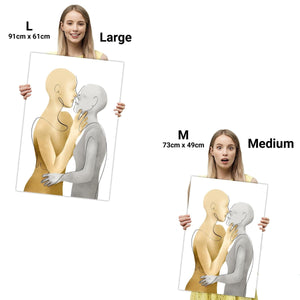 Yellow Grey Figurative Couple Kiss Canvas Art Pictures