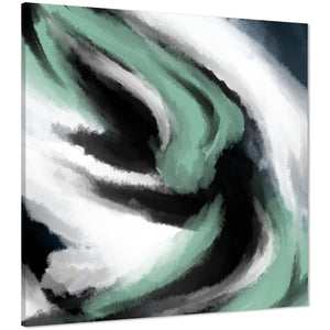 Abstract Green Grey Oil Paint Effect Canvas Wall Art Picture