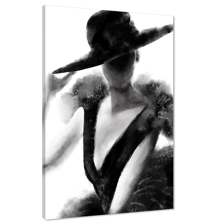 Brown Grey Fashion Canvas Art Prints Woman in Dress and Hat - 1RP1378M
