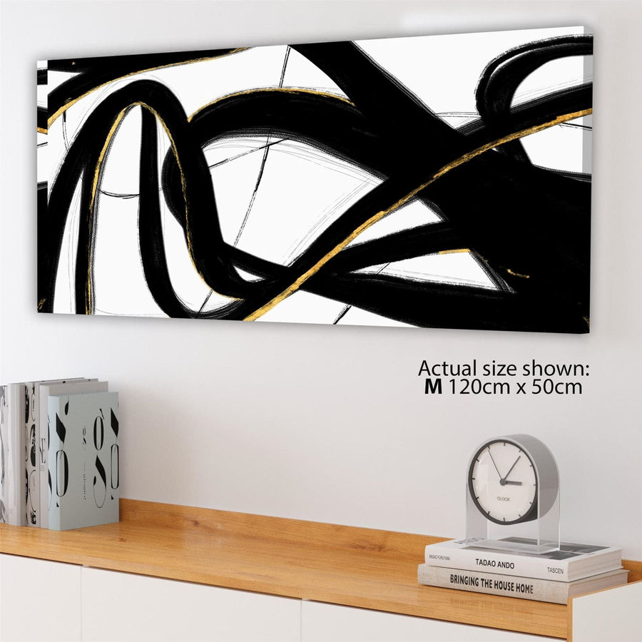 Abstract Black and White Yellow Gestures Painting Canvas Wall Art Picture