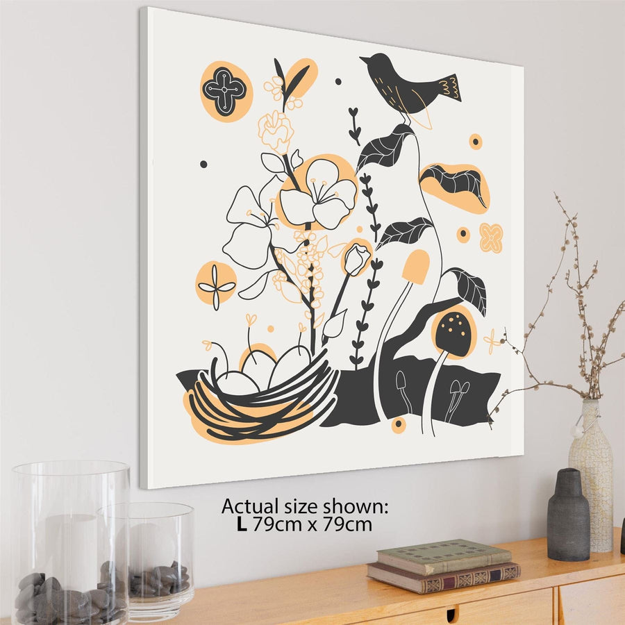 Yellow Black Flower Drawing Floral Canvas Wall Art Print