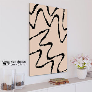 Abstract Beige Black Lines Brushstrokes Canvas Wall Art Picture