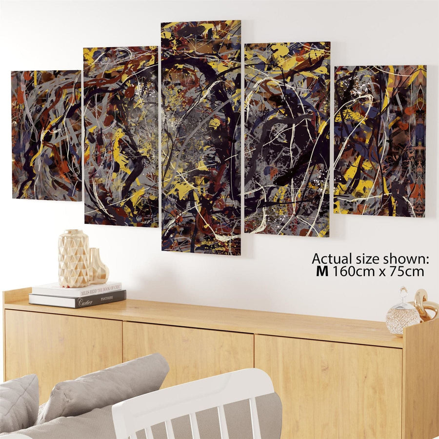 Abstract Multicoloured Cream Jackson Pollock Inspired Style Splash Painting Canvas Wall Art Print