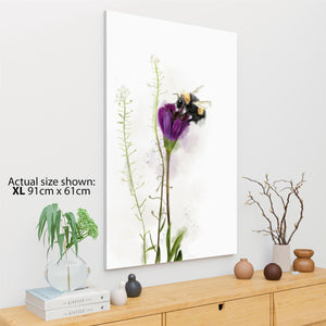 Purple Green Bumble Bee and Flower Floral Canvas Art Prints