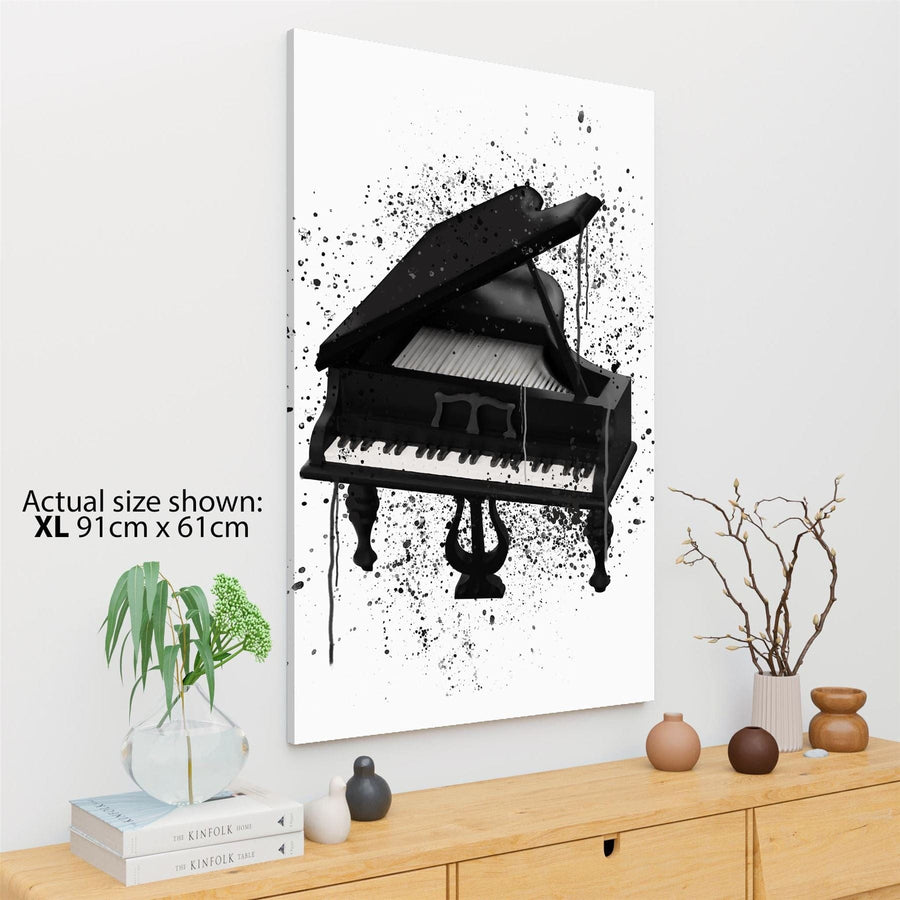 Grand Piano Canvas Wall Art Picture Black and White Music Themed