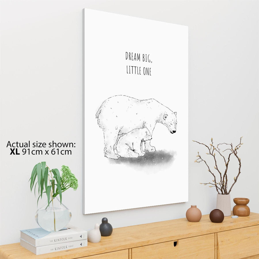 Dream Big Polar Bears Canvas Wall Art Print - Black and White