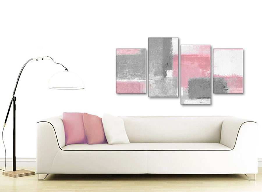 Large Blush Pink Grey Painting Abstract Bedroom Canvas Pictures Decor - 4378 - 130cm Set of Prints