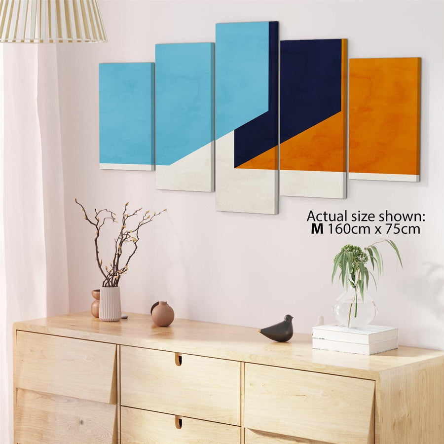 Abstract Blue Orange Triangles Canvas Wall Art Print