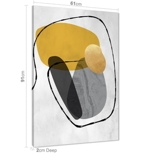 Abstract Mustard Yellow Grey Stones Design Canvas Art Pictures
