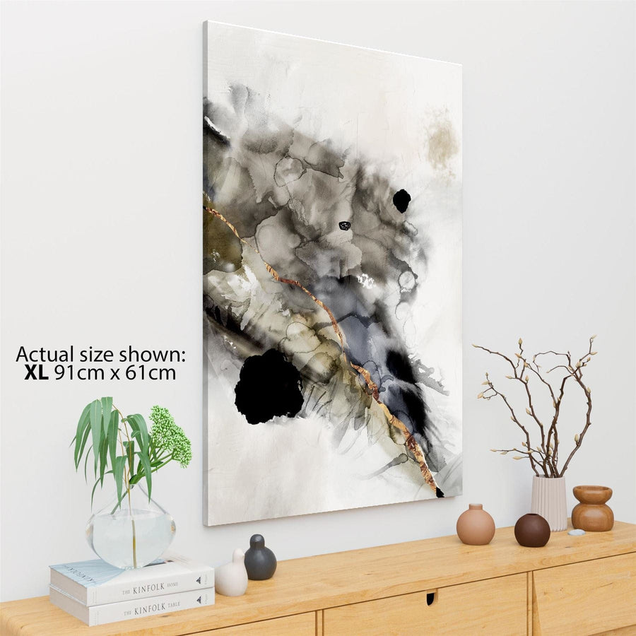 Abstract Grey Gold Watercolour Canvas Art Pictures