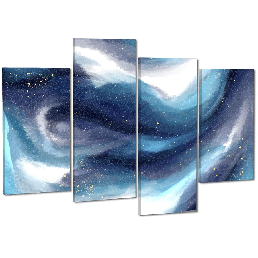 Abstract Blue White Watercolour Brushstrokes Canvas Art Pictures