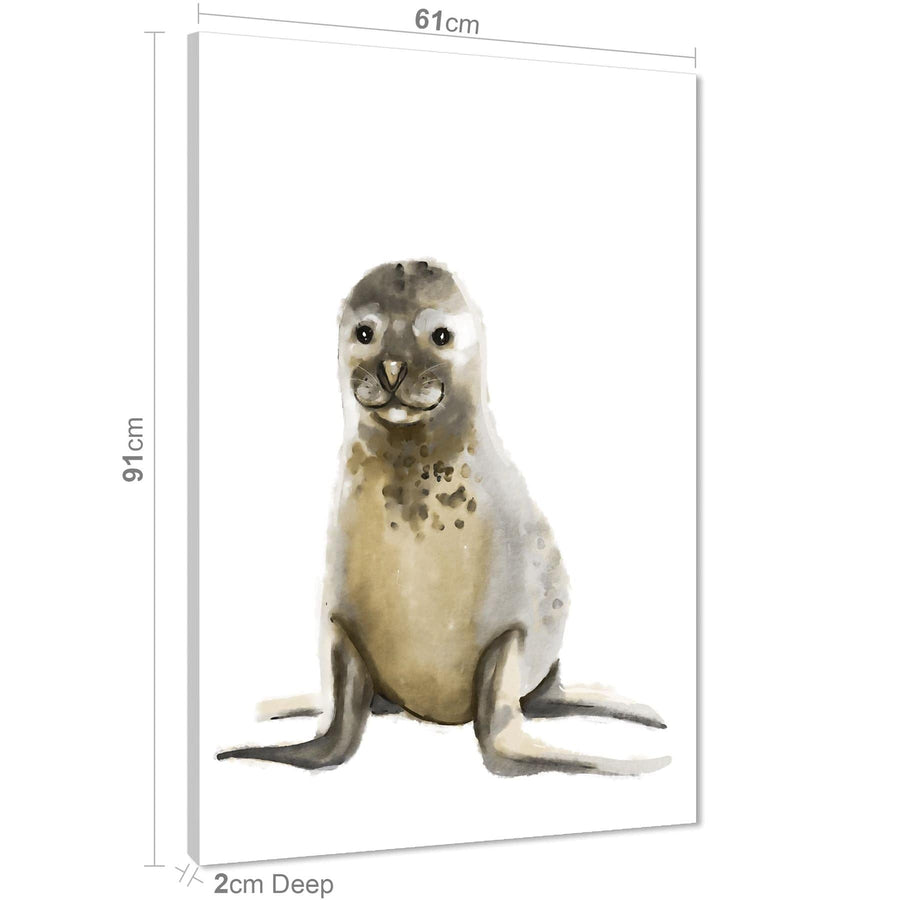Baby Sealion Canvas Wall Art Picture - Grey