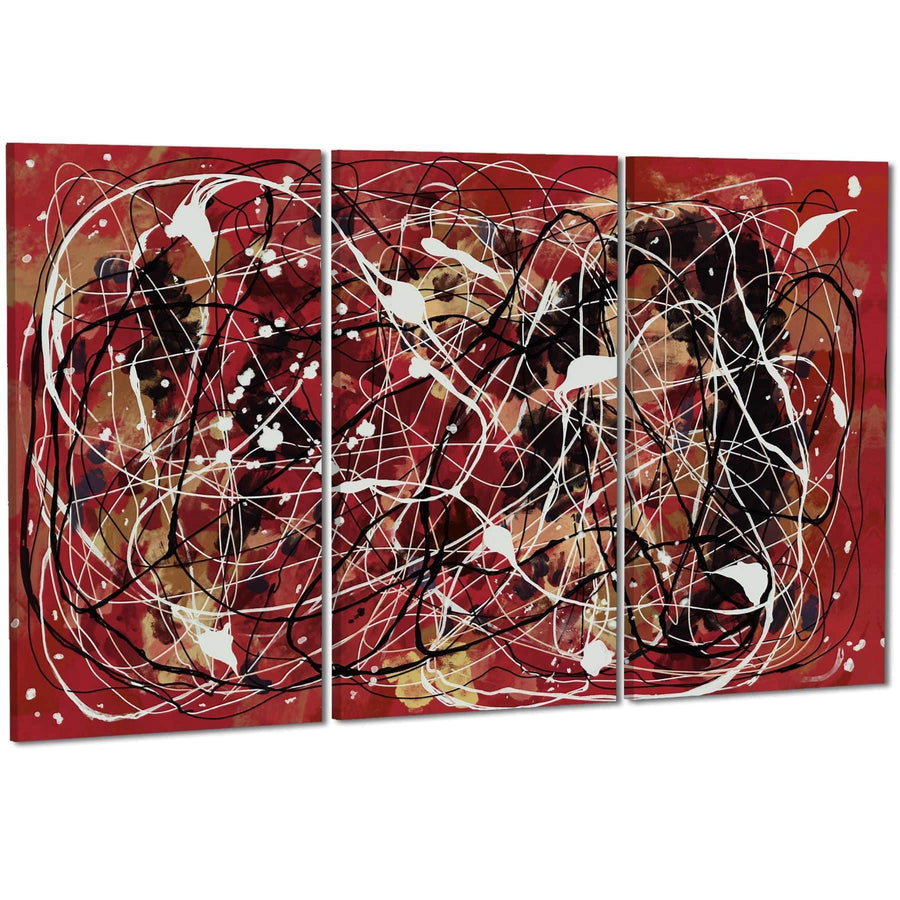 Abstract Red Black and White Pollock Inspired Style Framed Art Pictures