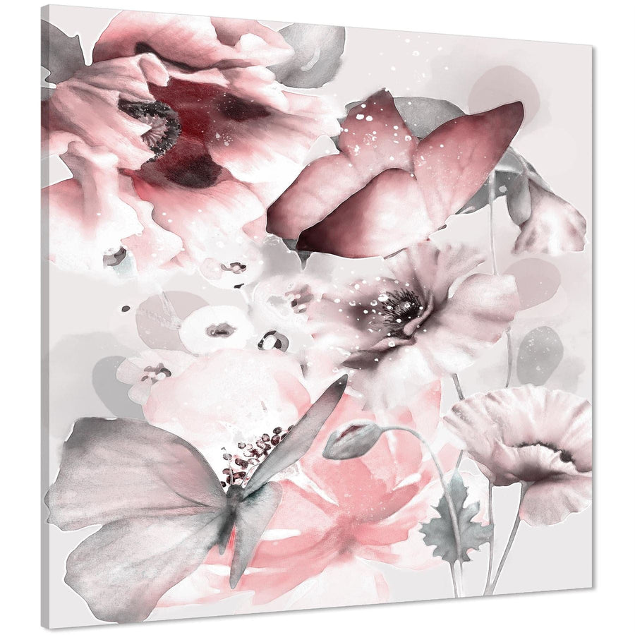 Blush Pink Grey Flowers Floral Framed Art Prints