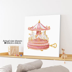 Merry-Go-Round Childrens - Nursery Canvas Art Prints Pink White