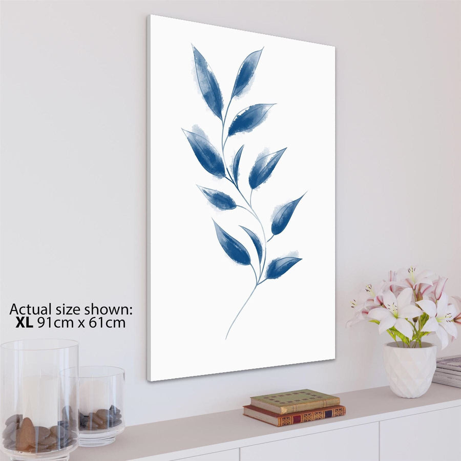 Blue Vine Leaves Line Drawing Floral Canvas Wall Art Picture