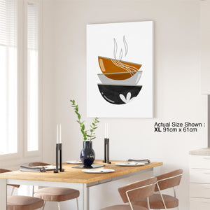 Kitchen Canvas Art Pictures Coffee Cups Orange Grey