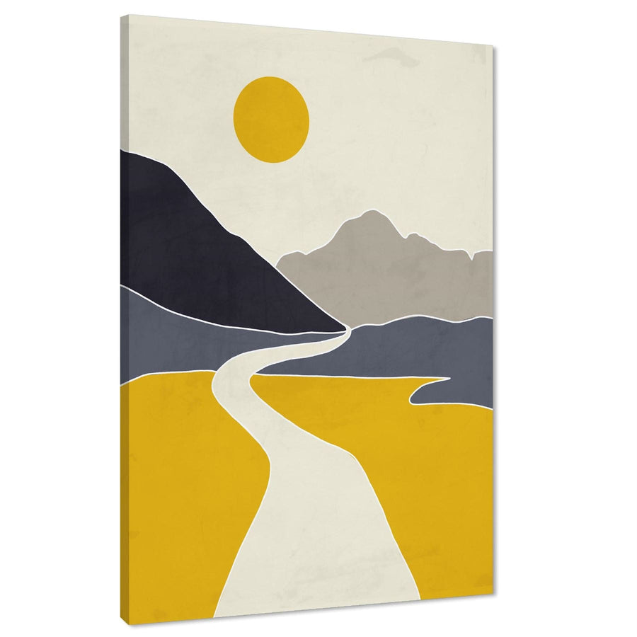 Abstract Mustard Grey Design Canvas Wall Art Picture