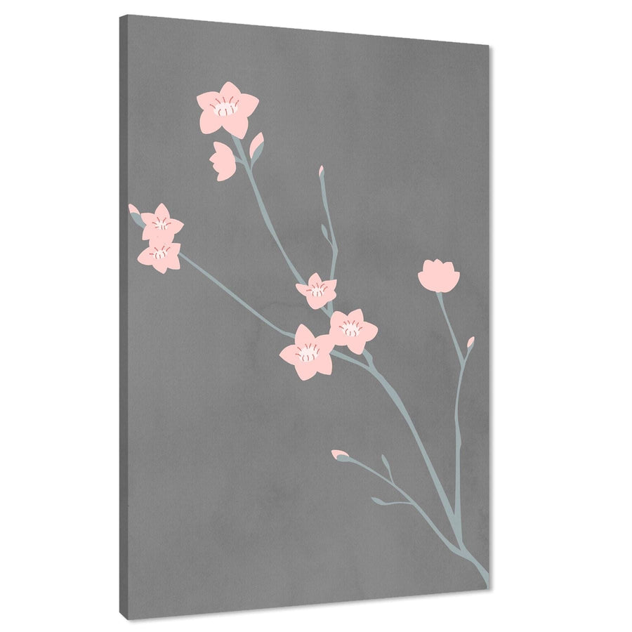 Pink Grey Cherry Blossom Floral Canvas Art Prints