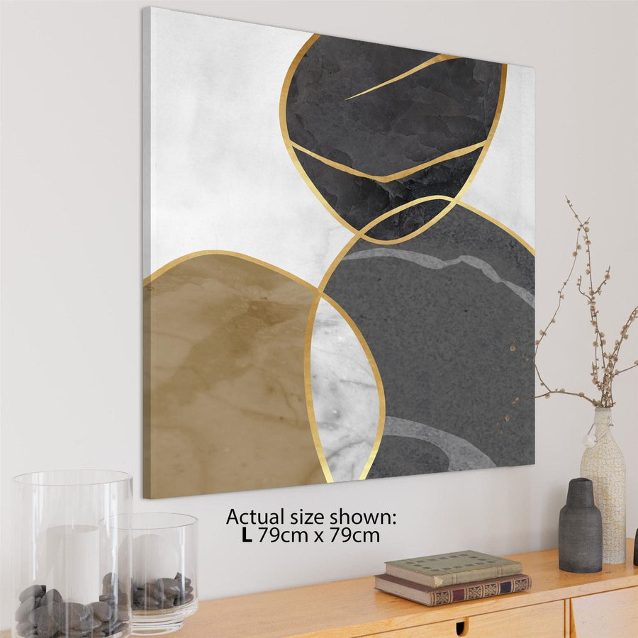 Abstract Grey Gold Stones Design Canvas Wall Art Print