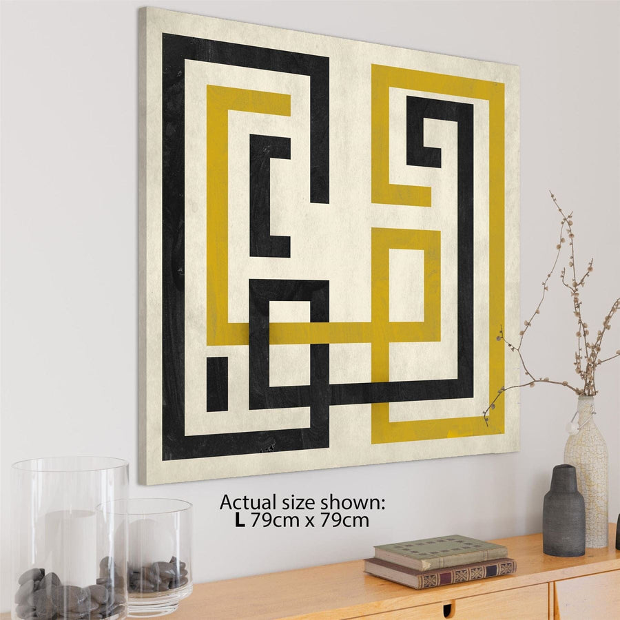 Abstract Mustard Black and White Graphic Canvas Wall Art Print